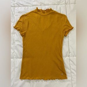 GUESS Yellow Lettuce Edge Mock Neck